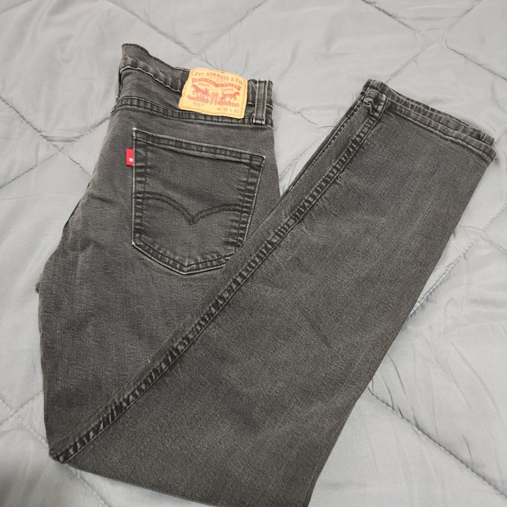 Levis 511 Slim Fit Jeans Mens 33x32 Faded Black Stretch Denim Pants